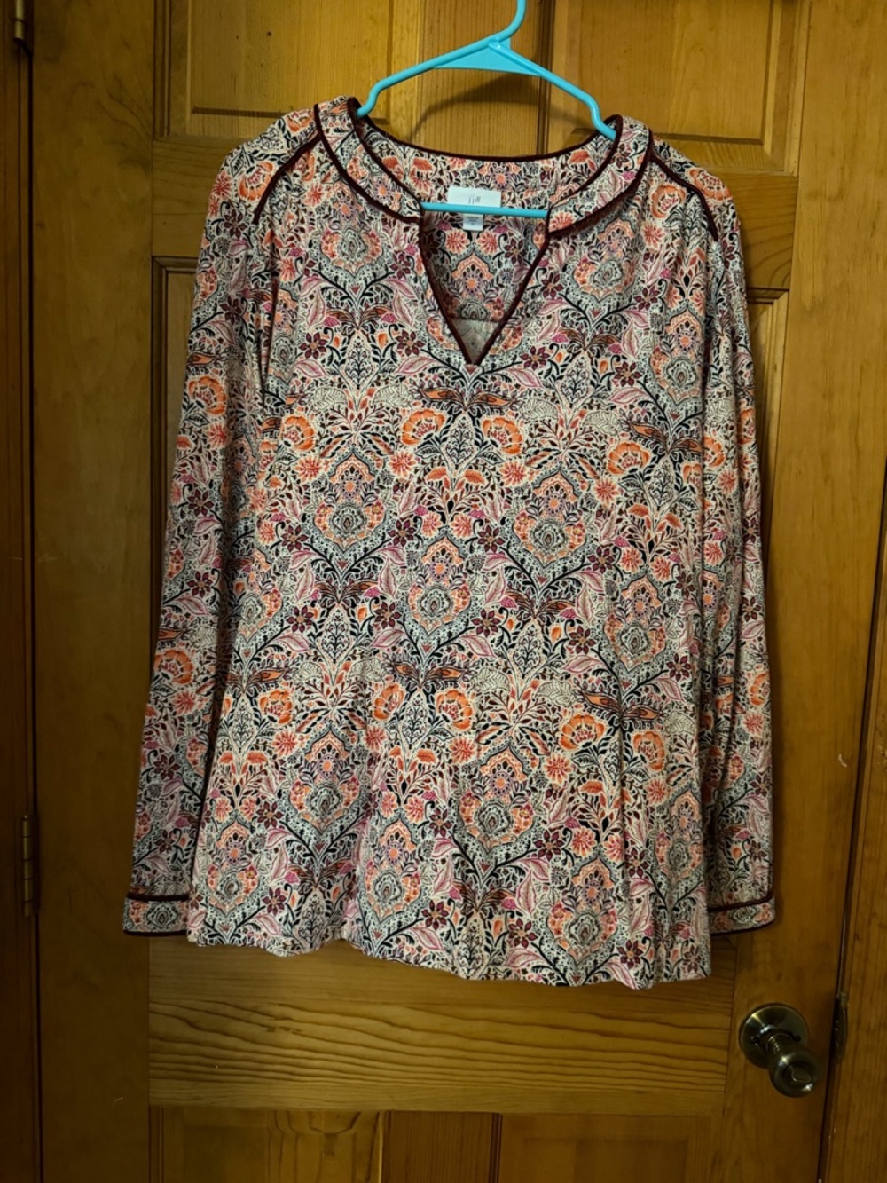 J. Jill Pink and Coral Floral V-Neck Blouse